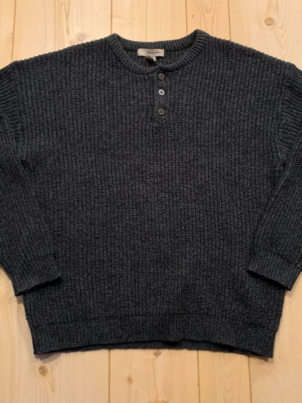 Basic Equipment Casual Indie Hipster Henley Long Sleeve Wool Sweater Size L